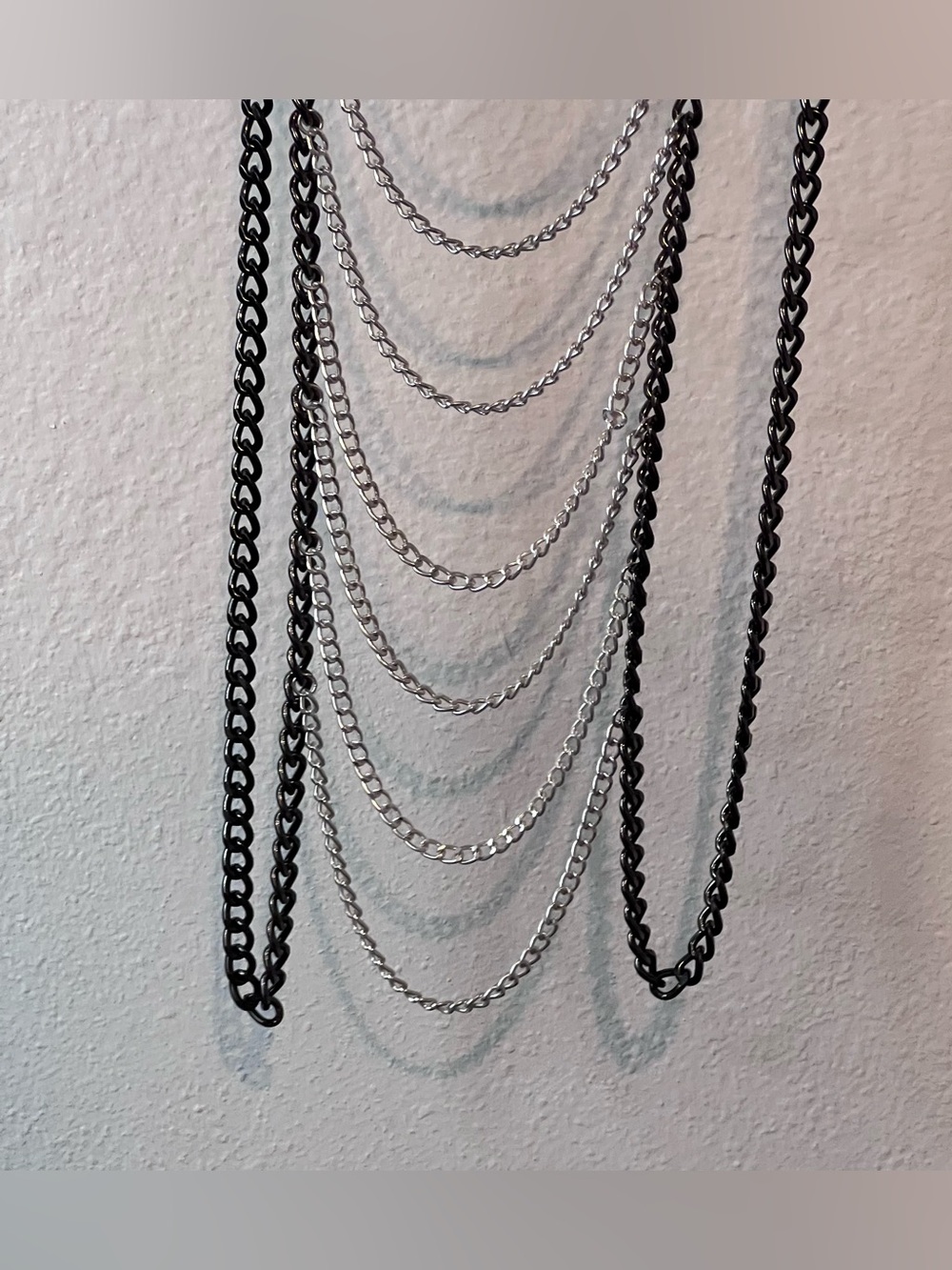 Black and Silver Multi Strand Layered Chain Waterfall Necklace 44in